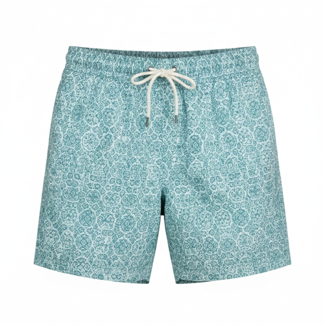 Blue Printed Cotton Shorts