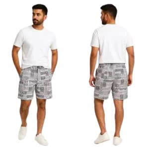 White Printed Cotton Shorts
